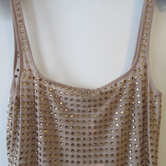 NWT OH POLLY BATCH A BEIGE SHEER BODYCON DRESS 6 - Picture 4 of 8